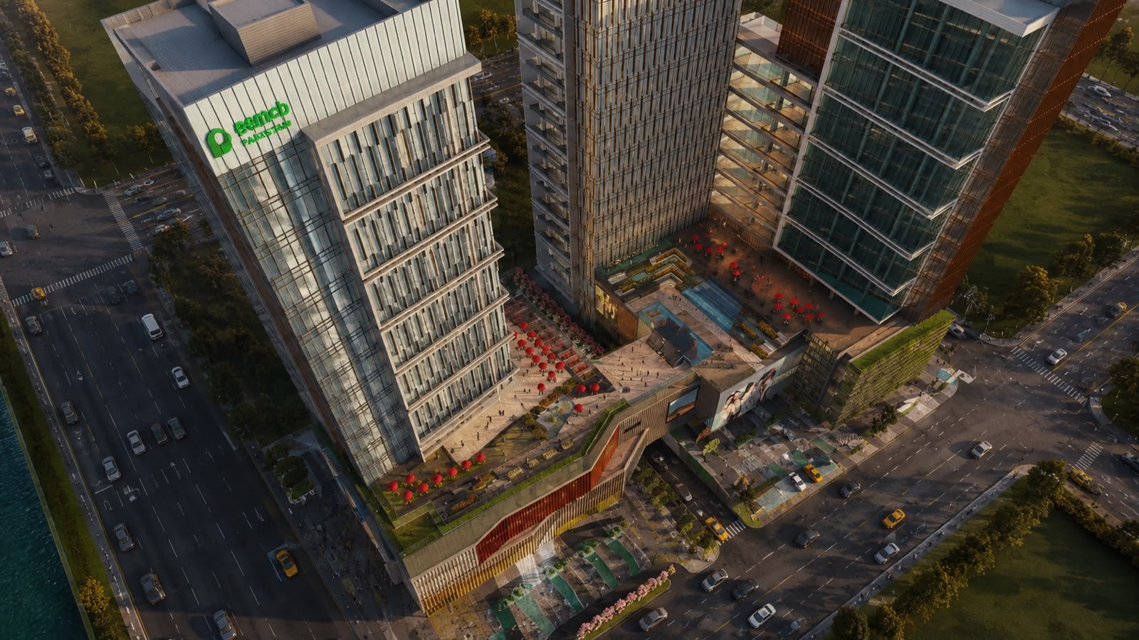 Bird’s-eye architectural visualization of Wellington Square