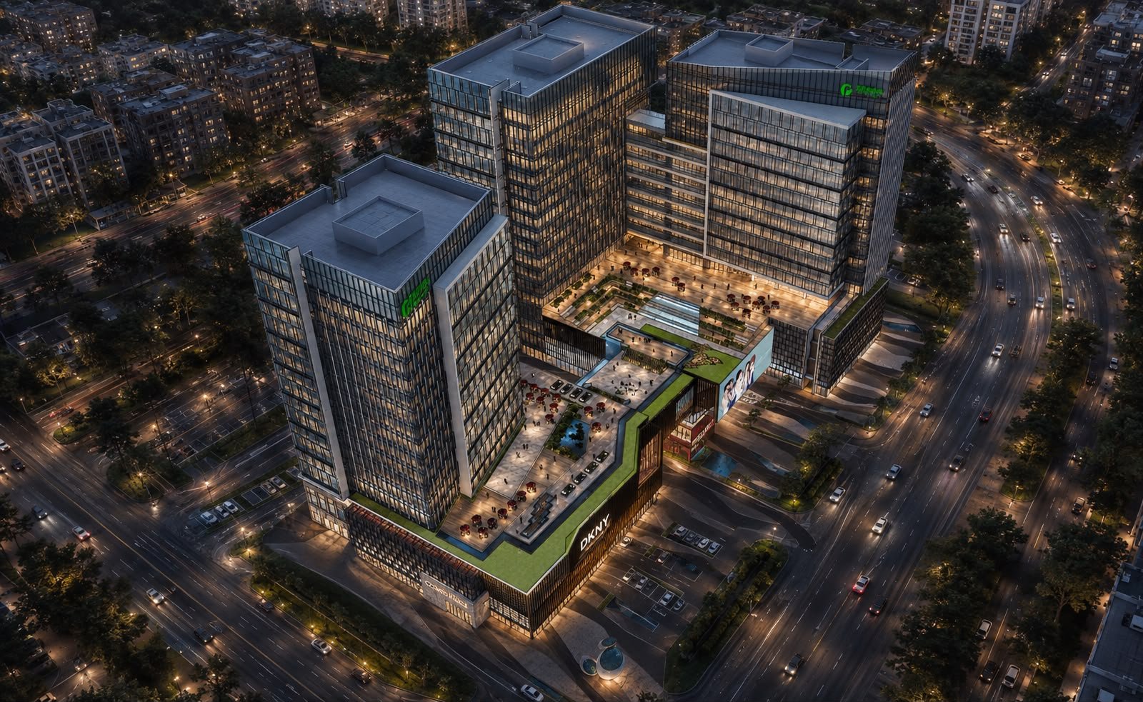 Aerial architectural visualization of Wellington Square