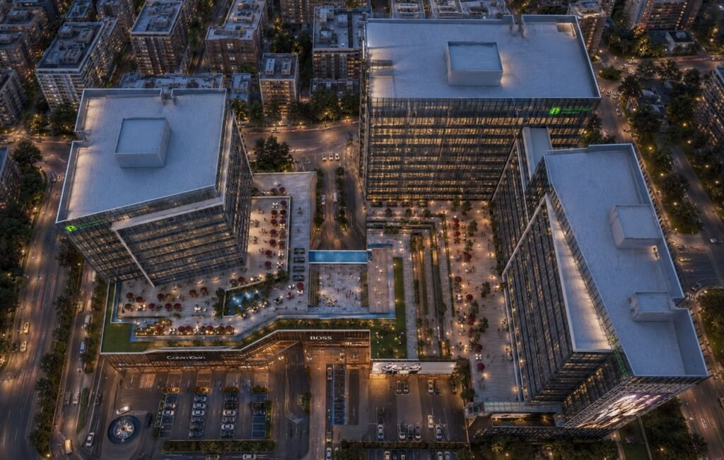 Aerial architectural visualization of Wellington Square
