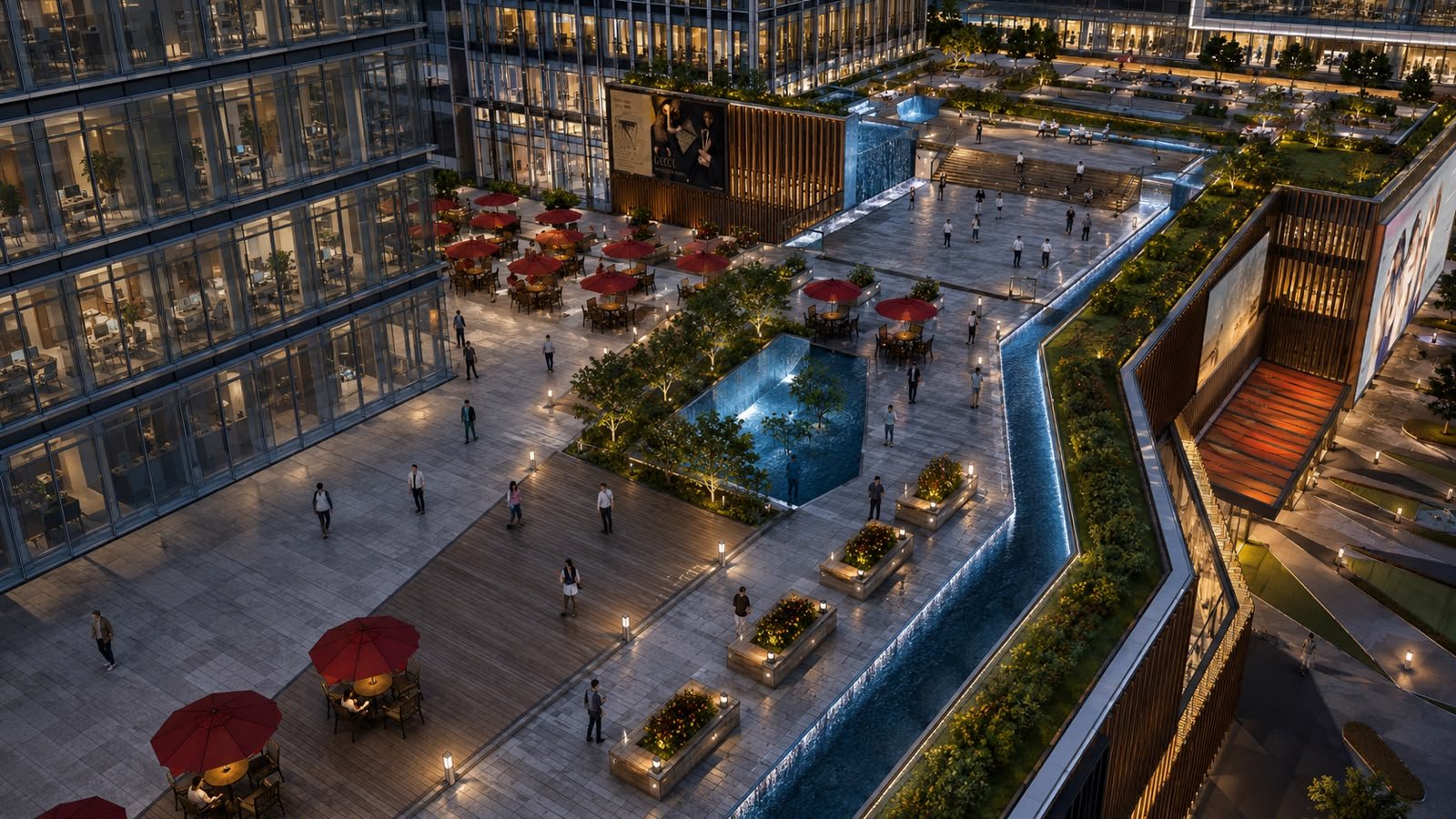 Podium and public realm architectural visualization of Wellington Square
