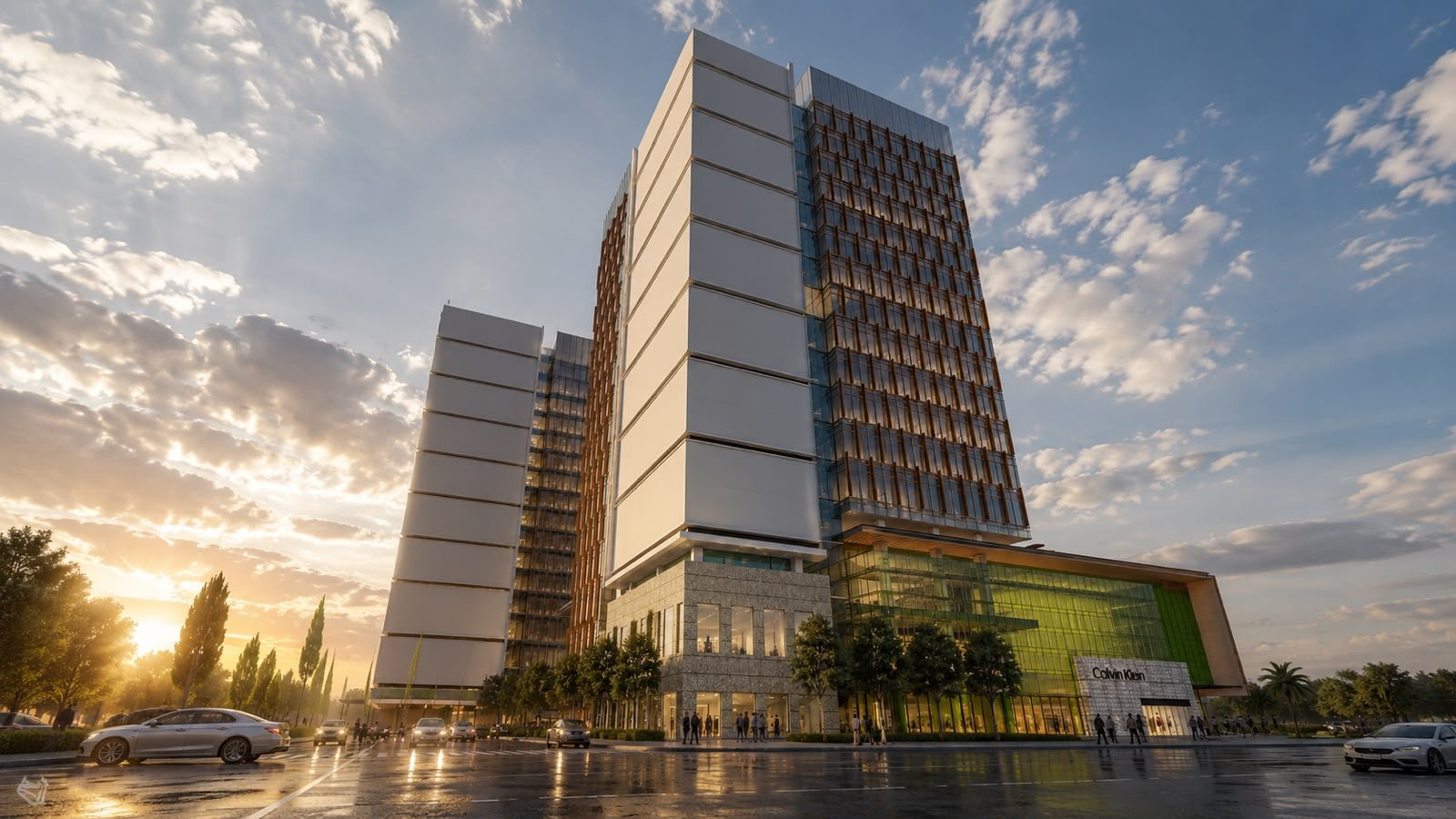 Road approach architectural visualization of Wellington Square