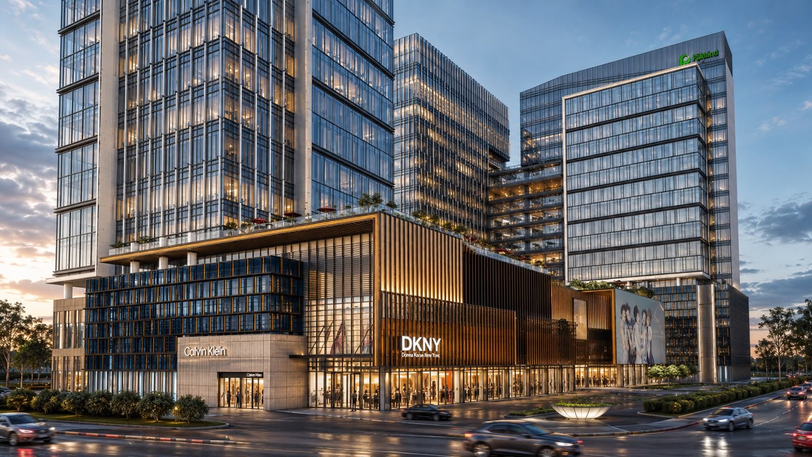 Street-level architectural visualization of Wellington Square