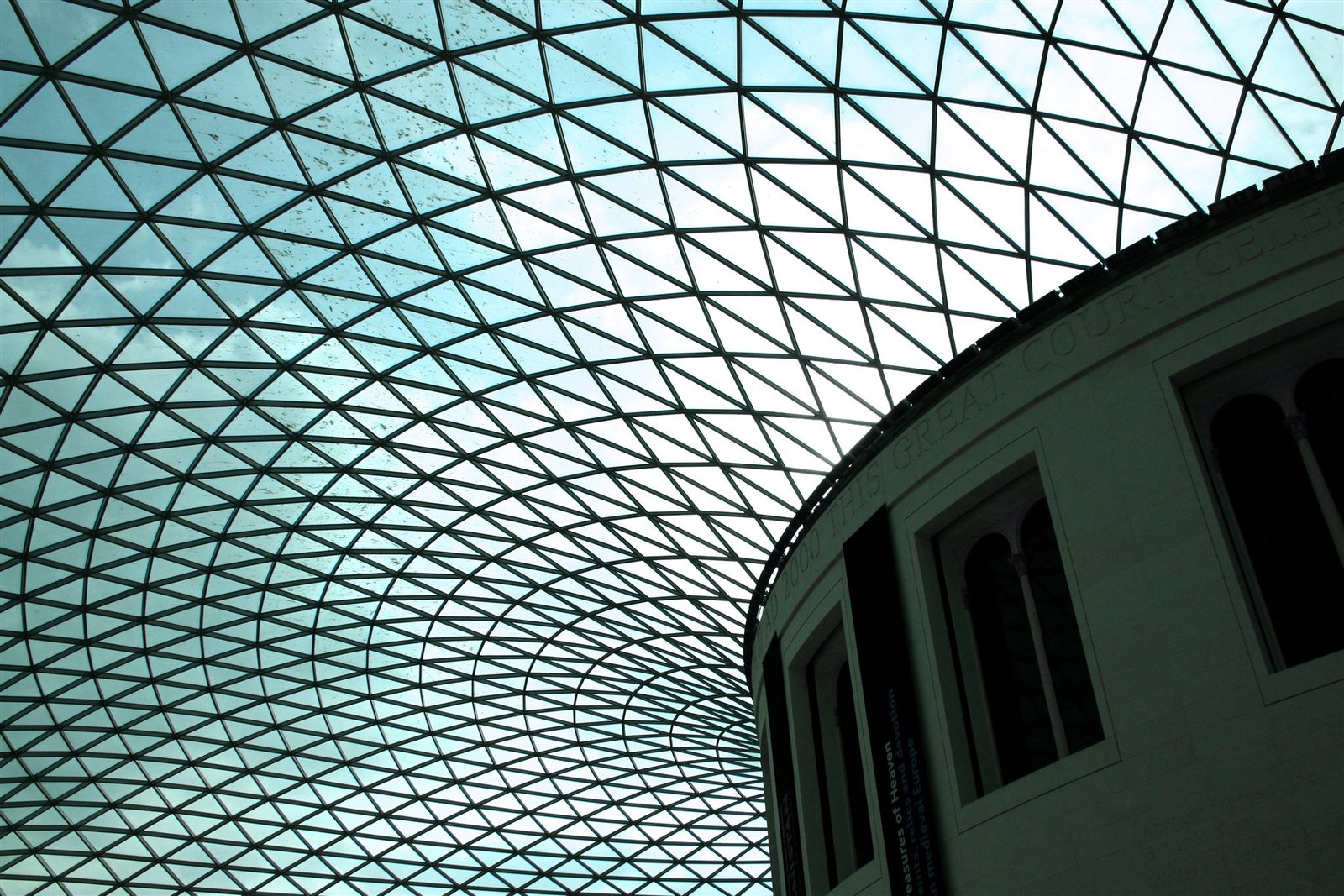 Glass and steel roof of the Great Court at the British Museum designed by Foster and Partners