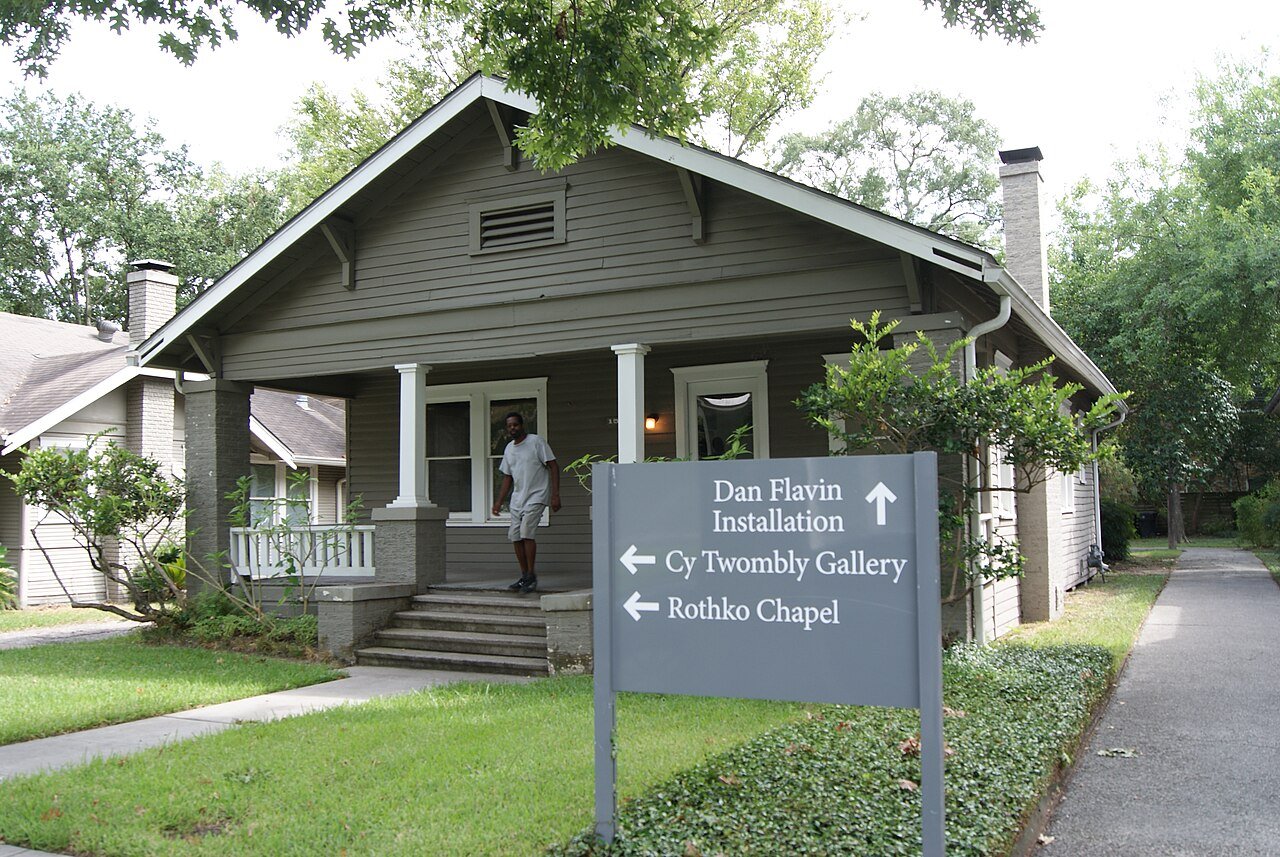 Menil Collection in Houston designed by Renzo Piano, showing its restrained architectural scale and relationship with the surrounding neighborhood